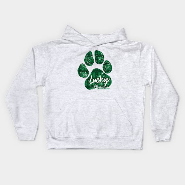 Lucky Paw Print, Green Plaid © GraphicLoveShop Kids Hoodie by GraphicLoveShop